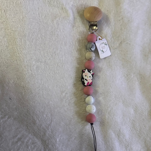 Other - Pink and White Cow Pacifier Clip